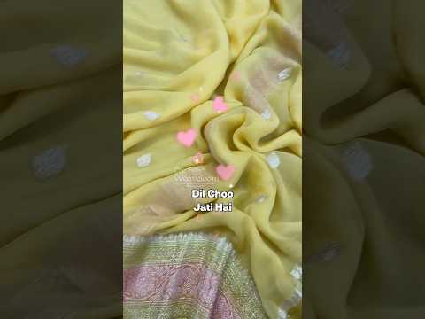 Lemon Yellow Khaddi Georgette Handloom Banarasi Saree Cover
