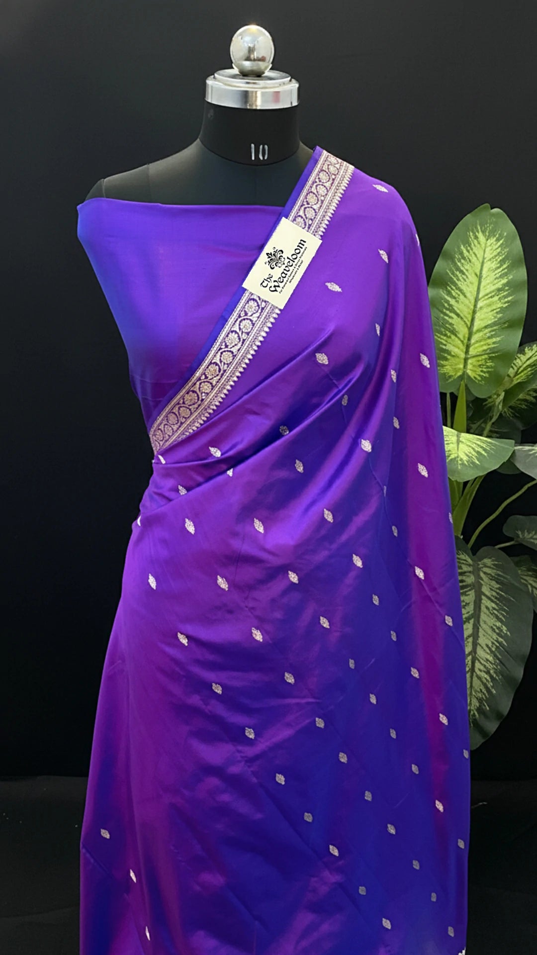 Purple Dual Tone Pure Katan Silk Handloom Banarasi Saree with Silver Zari Border by The Weaveloom