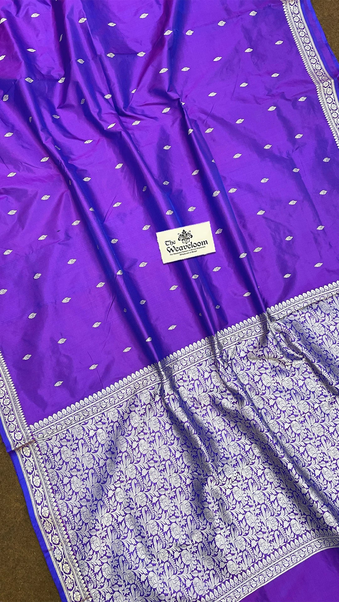 Purple Dual Tone Pure Katan Silk Handloom Banarasi Saree with Silver Zari Border by The Weaveloom
