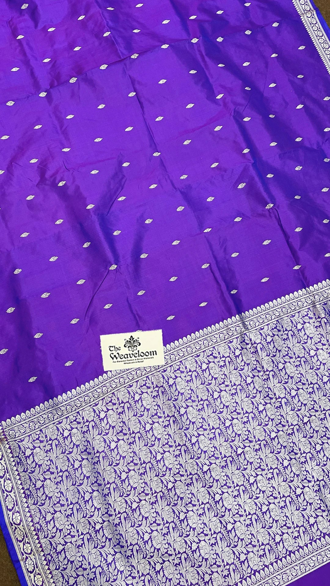 Purple Dual Tone Pure Katan Silk Handloom Banarasi Saree with Silver Zari Border by The Weaveloom