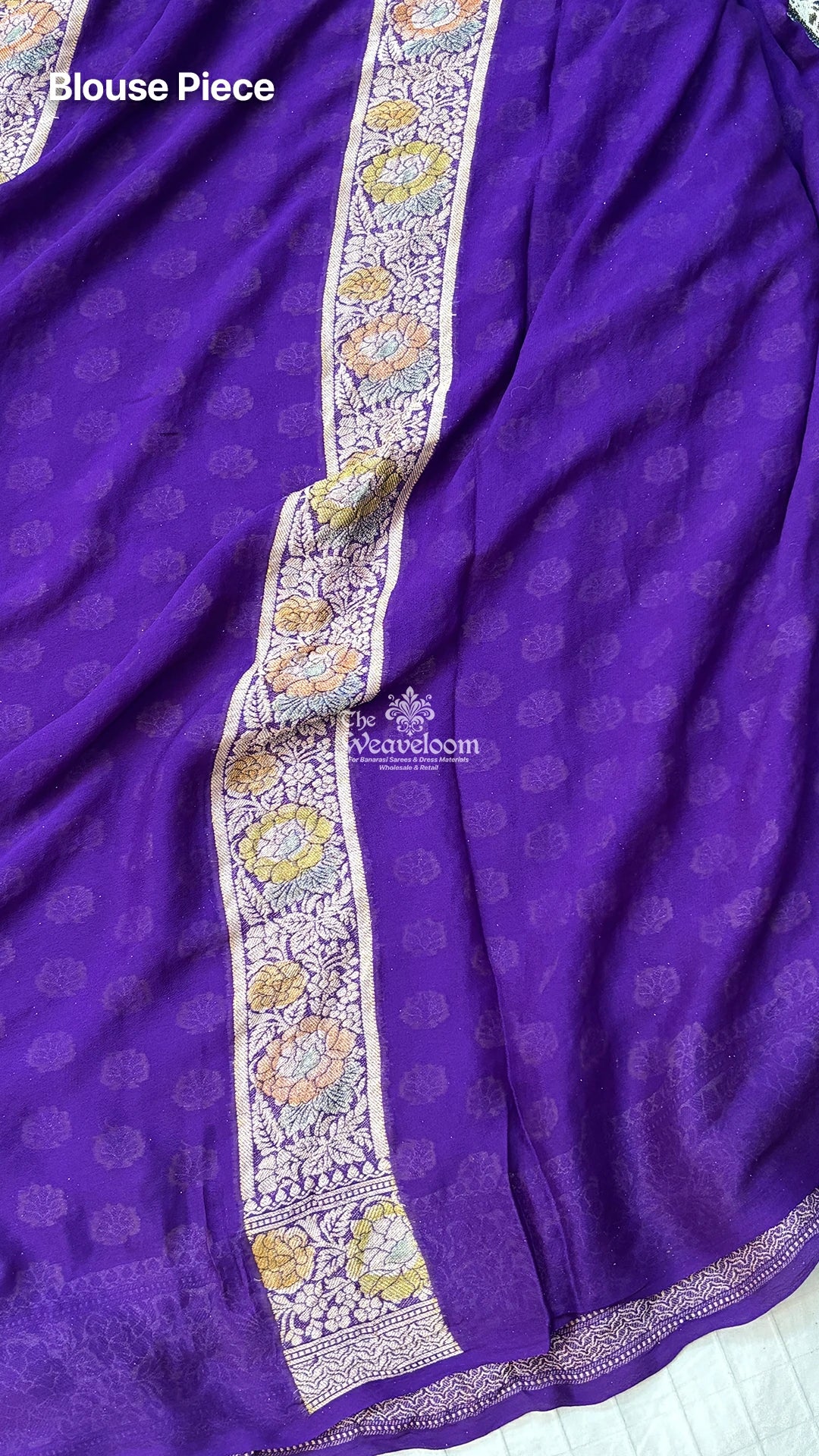 Purple Floral Booti Pure Crepe Georgette Banarasi Saree by The Weaveloom
