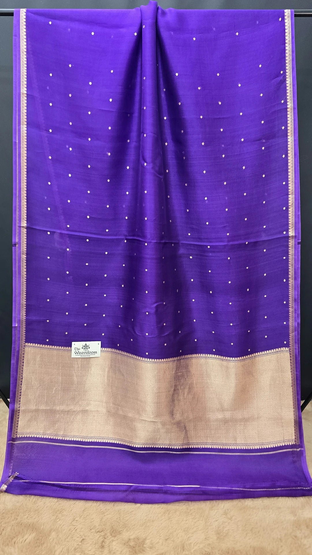 Purple Handloom Kora Silk Banarasi Saree with Silver Buti Motifs by The Weaveloom