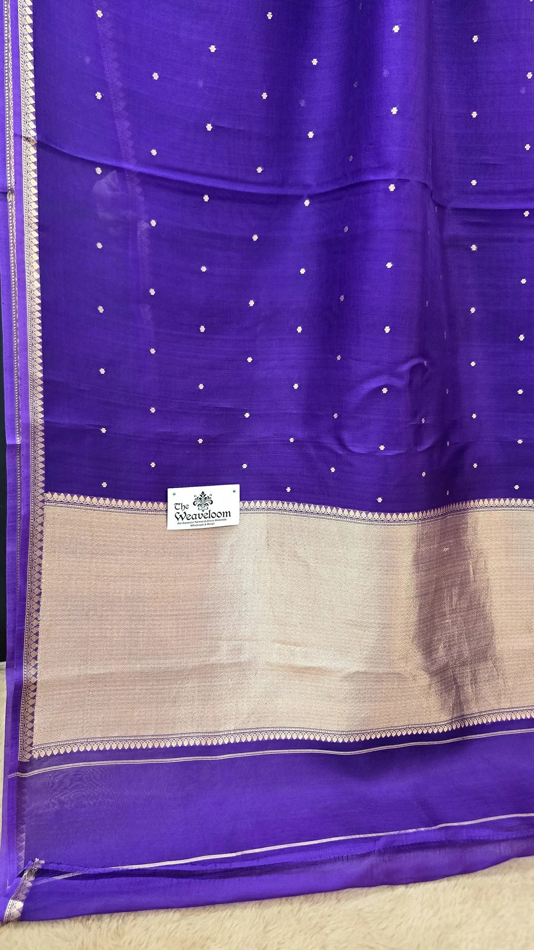 Purple Handloom Kora Silk Banarasi Saree with Silver Buti Motifs by The Weaveloom