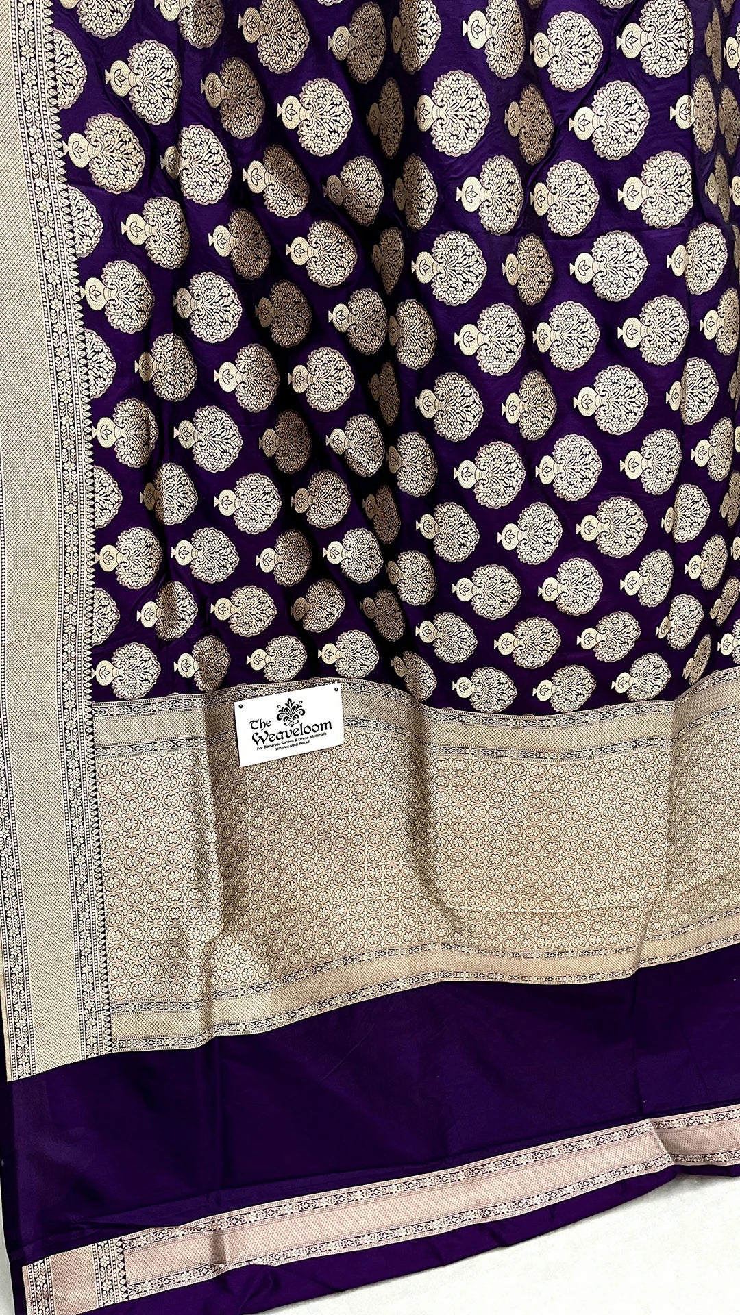 Purple Katan Silk Banarasi Saree with Golden Zari Buta and Contrast Border by The Weaveloom
