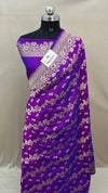 Purple Katan Silk Pure Banarasi Saree With Meenakari by The Weaveloom