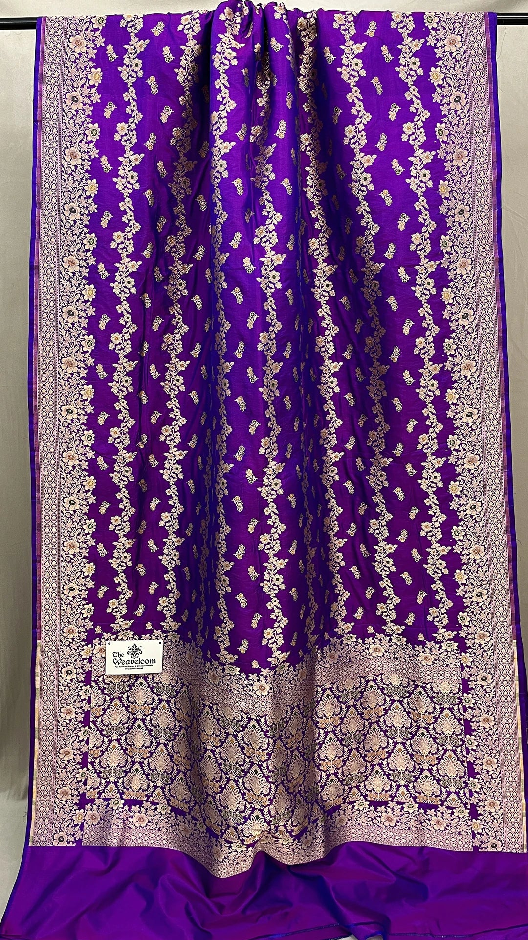 Purple Katan Silk Pure Banarasi Saree With Meenakari by The Weaveloom