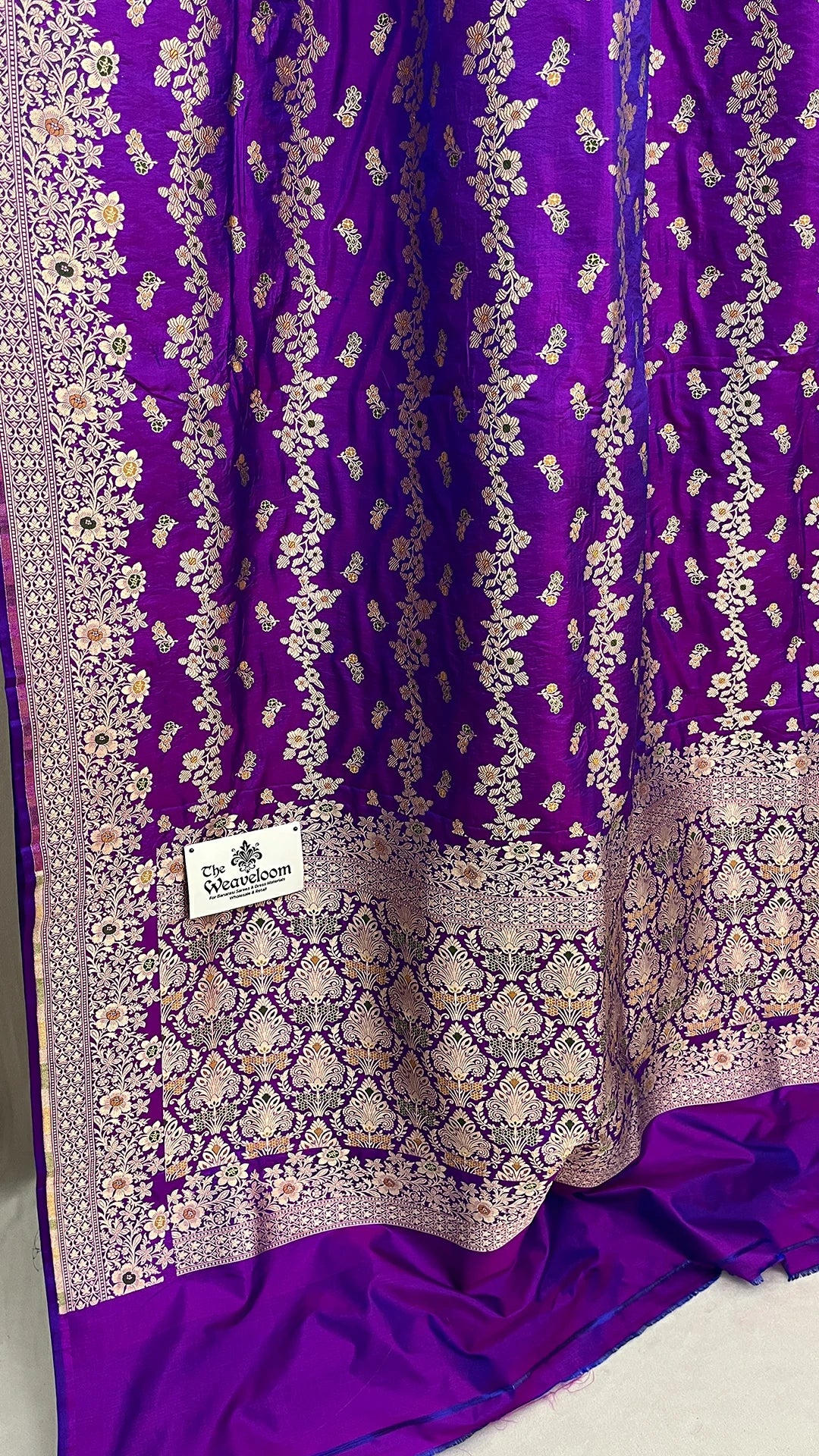 Purple Katan Silk Pure Banarasi Saree With Meenakari by The Weaveloom