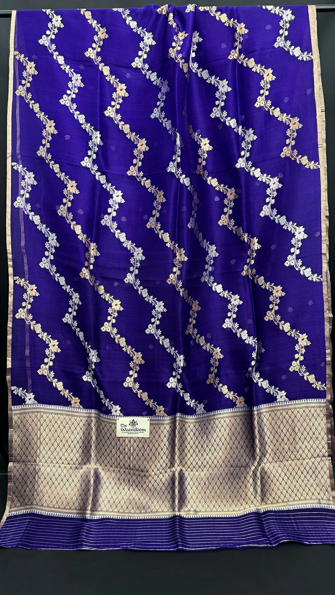 Purple Kora Silk Banarasi Saree with Floral Vine Sona Rupa Zari and Rich Border by The Weaveloom