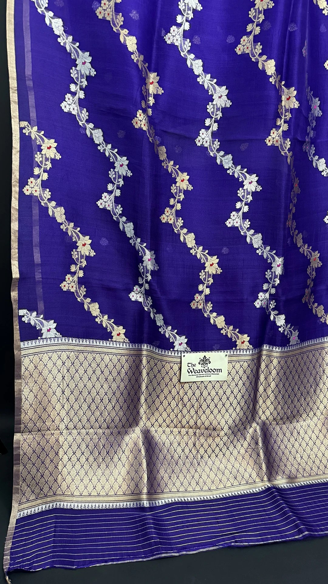 Purple Kora Silk Banarasi Saree with Floral Vine Sona Rupa Zari and Rich Border by The Weaveloom