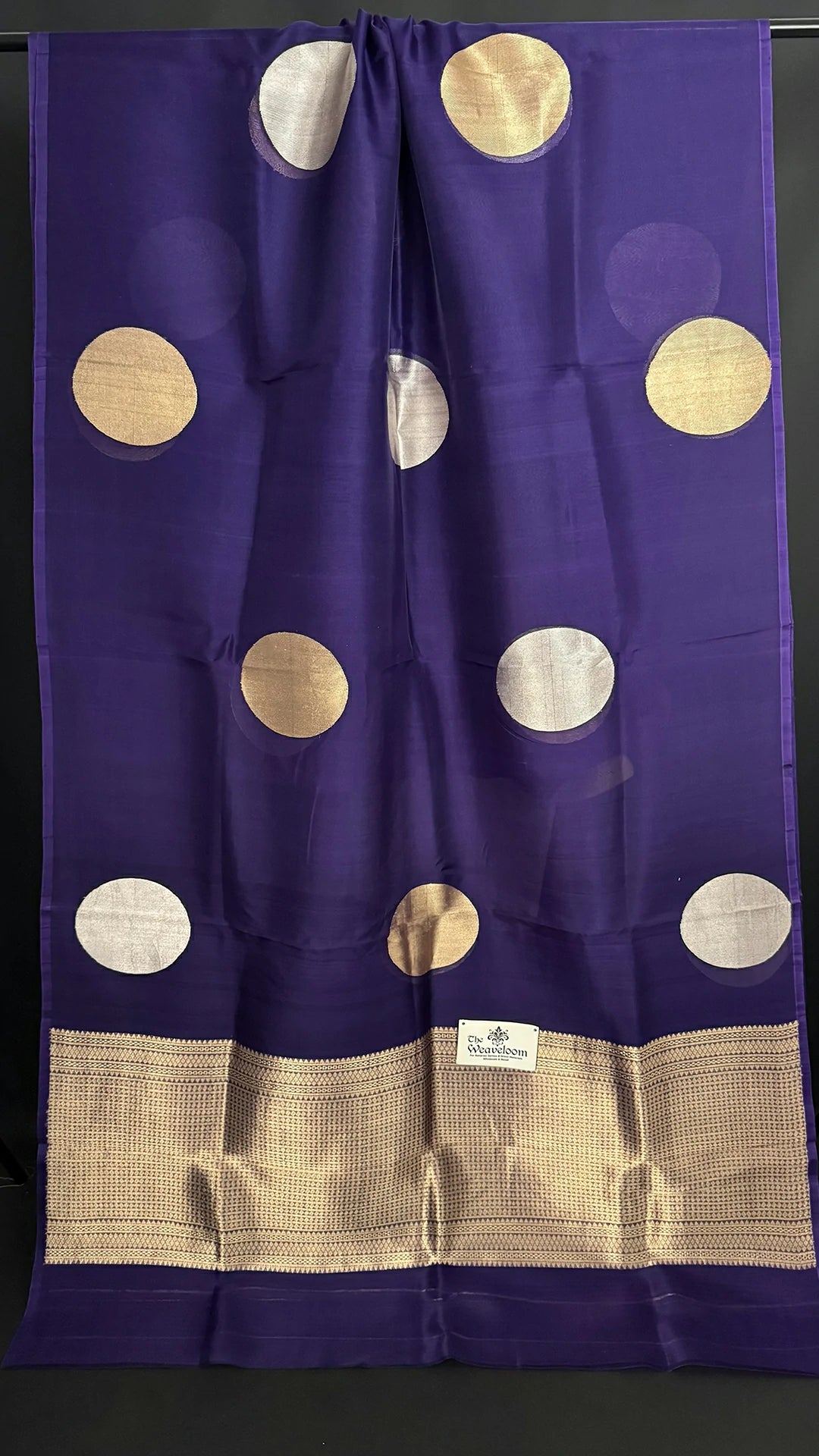 The Weaveloom purple kora silk handloom banarasi saree gold silver polka zari