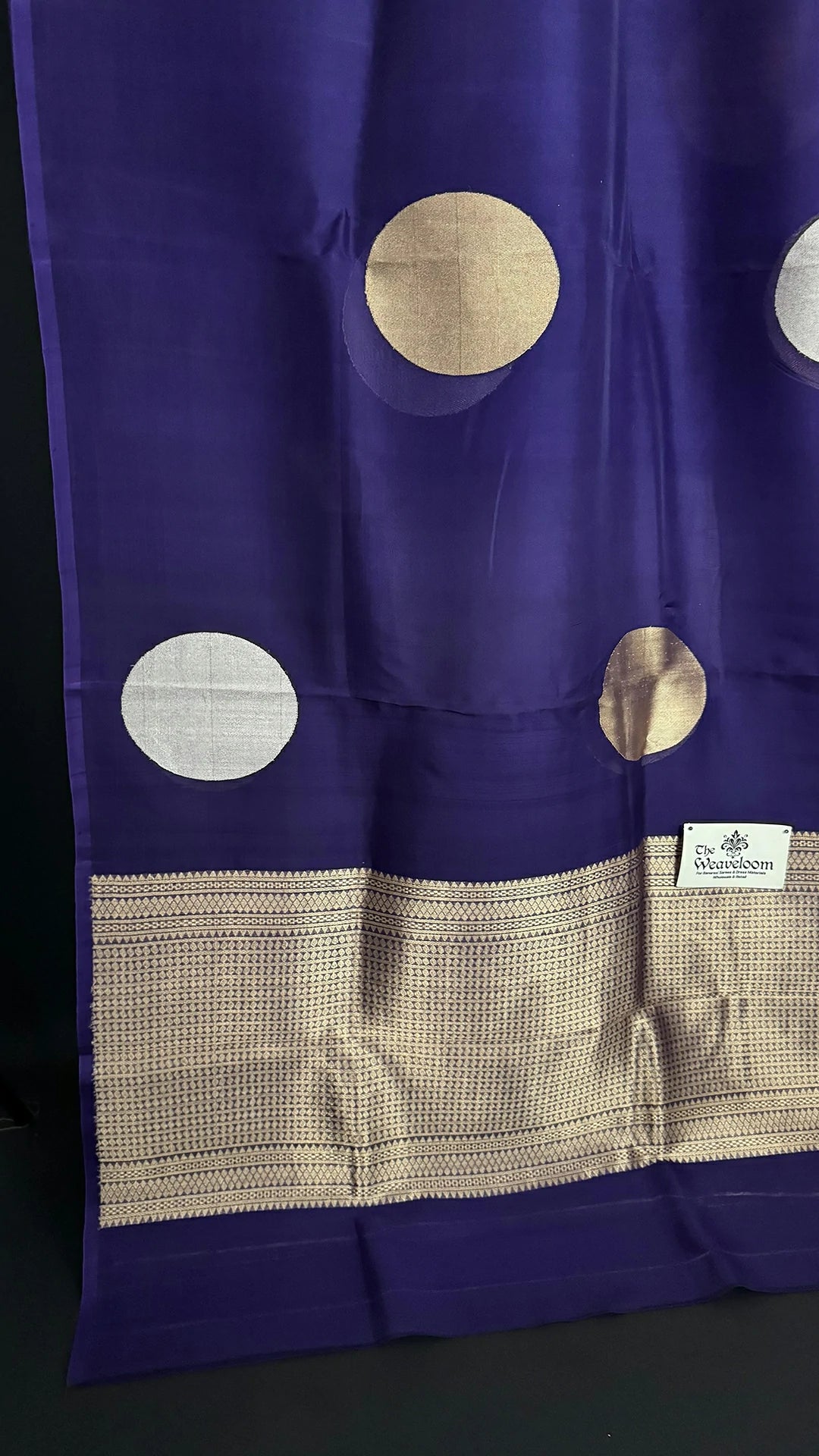 The Weaveloom purple kora silk handloom banarasi saree gold silver polka zari