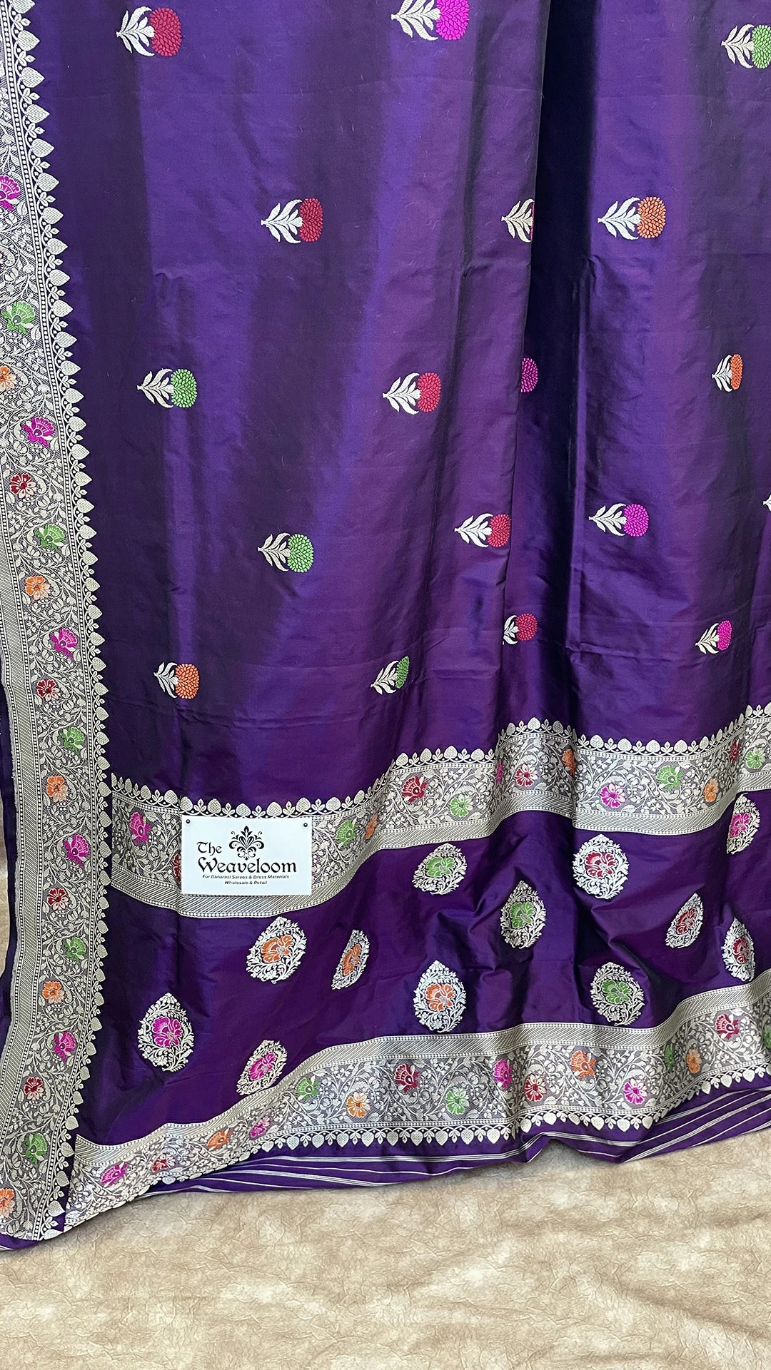 Purple Pure Katan Silk Handloom Banarasi Saree with Meenakari by The Weaveloom