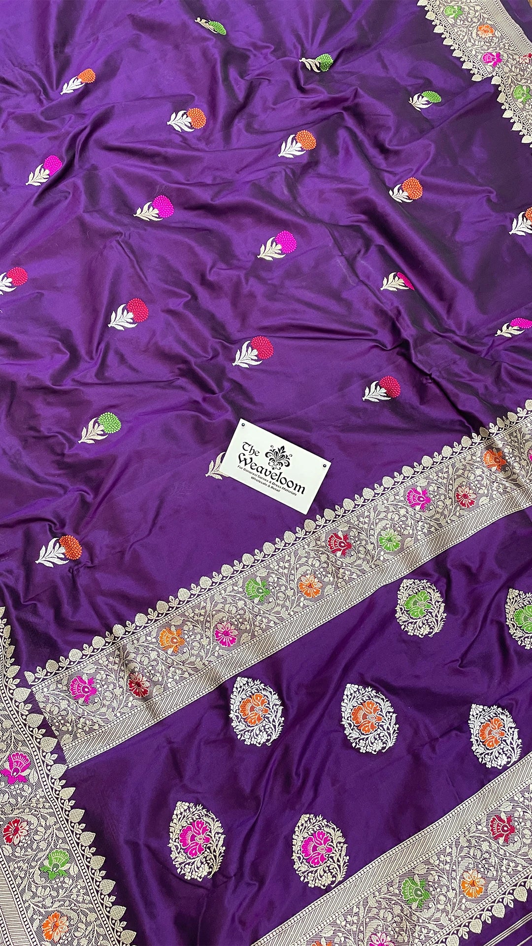 Purple Pure Katan Silk Handloom Banarasi Saree with Meenakari by The Weaveloom