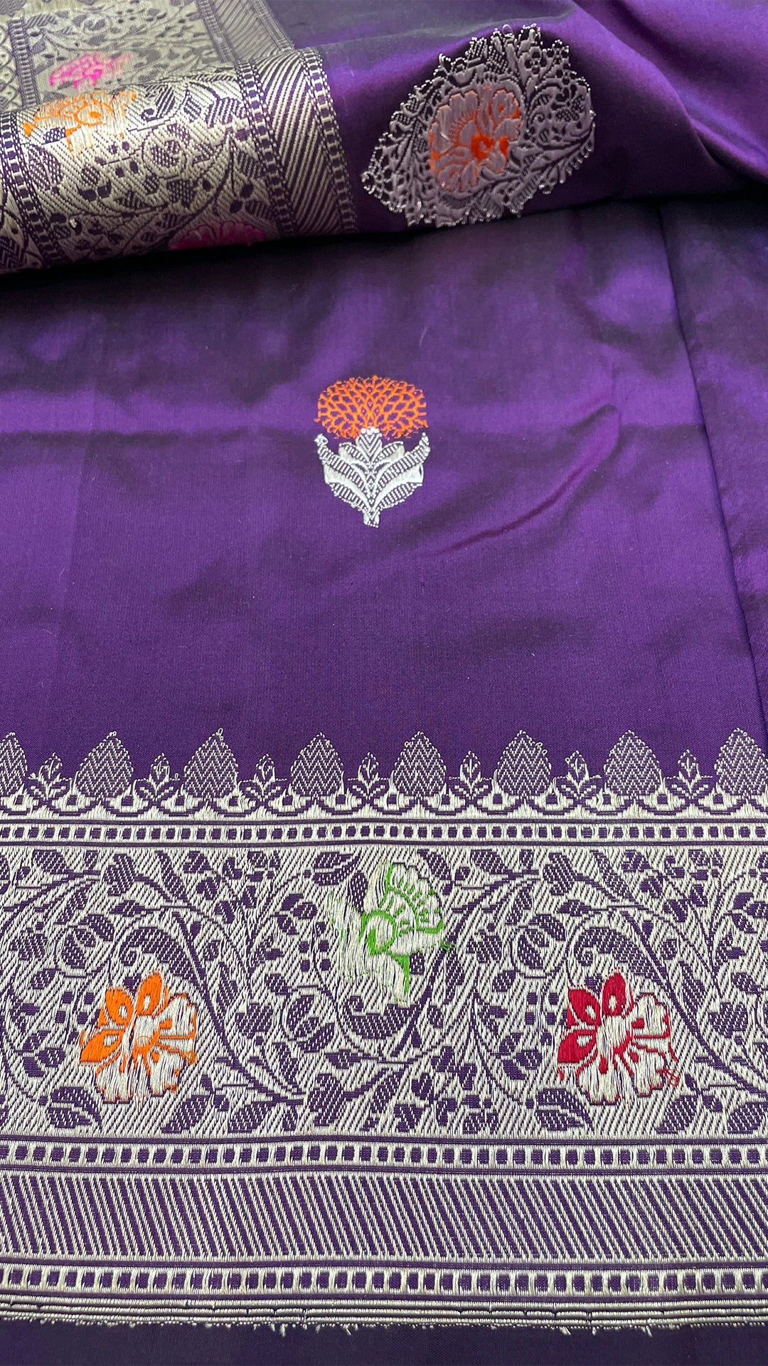 Purple Pure Katan Silk Handloom Banarasi Saree with Meenakari by The Weaveloom