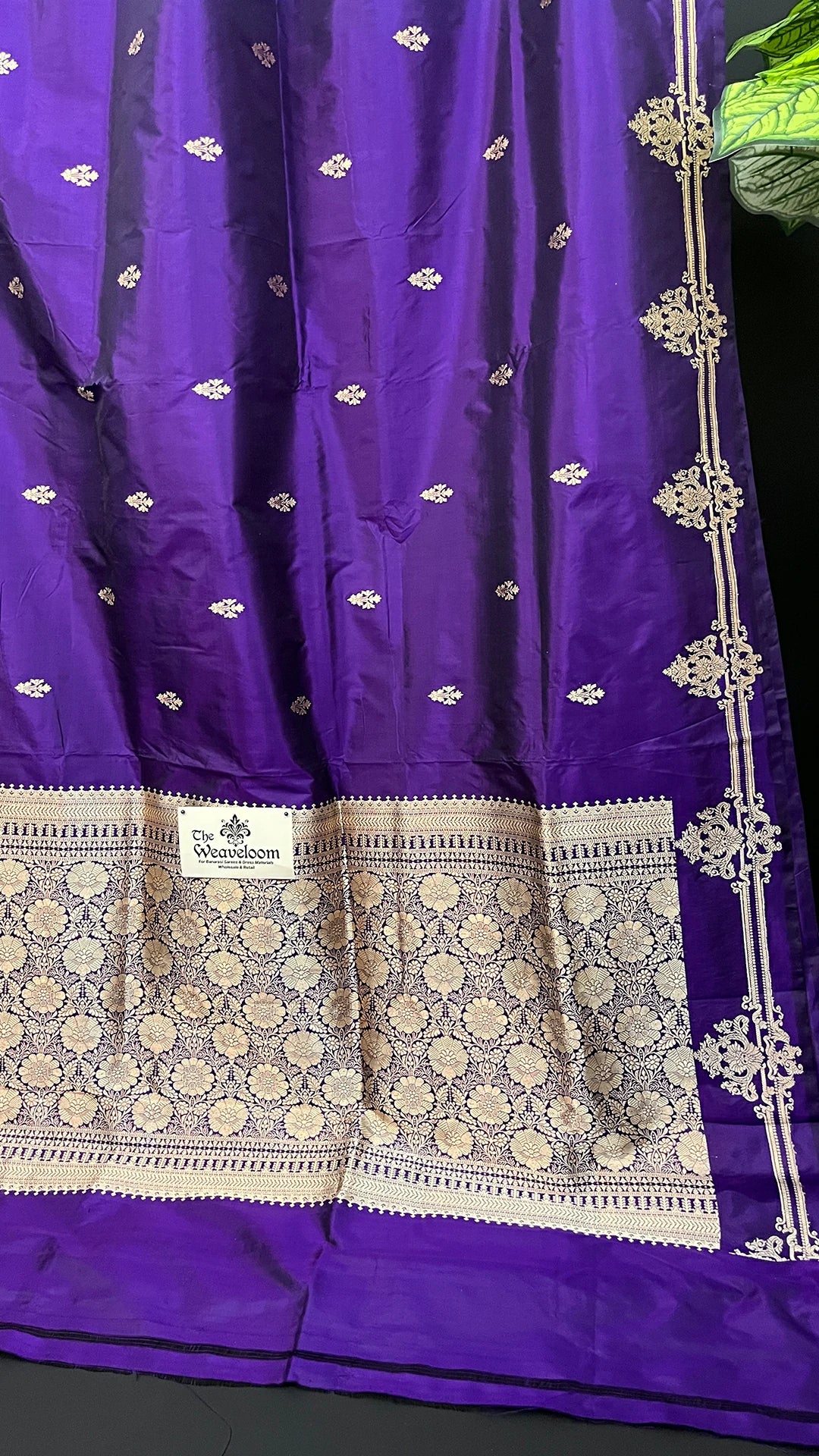 Purple Pure Katan Silk Handwoven (Kadwa) Banarasi Saree The Weaveloom Gold Zari Floral Border