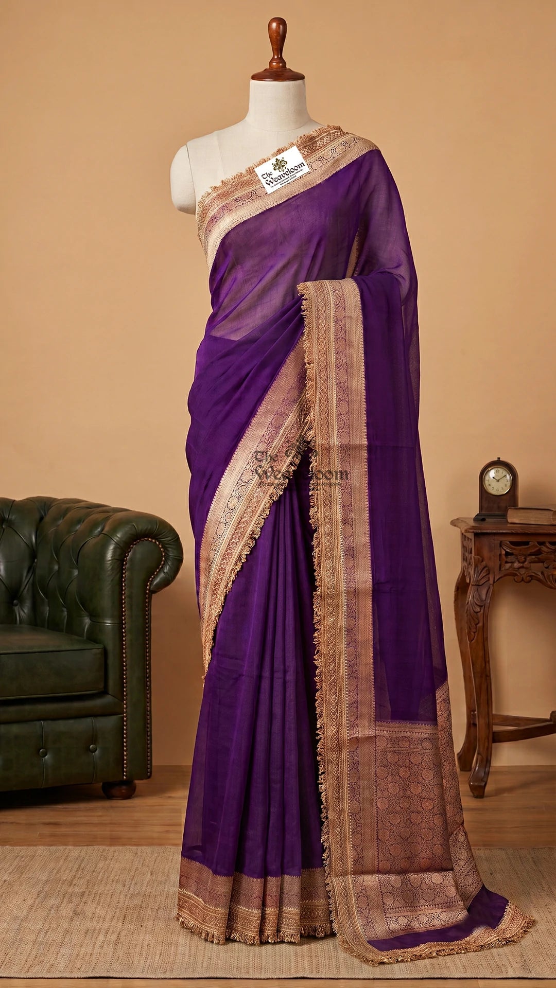 Purple tissue silk pure Banarasi saree with brocade pallu and sequin lace border by The Weaveloom