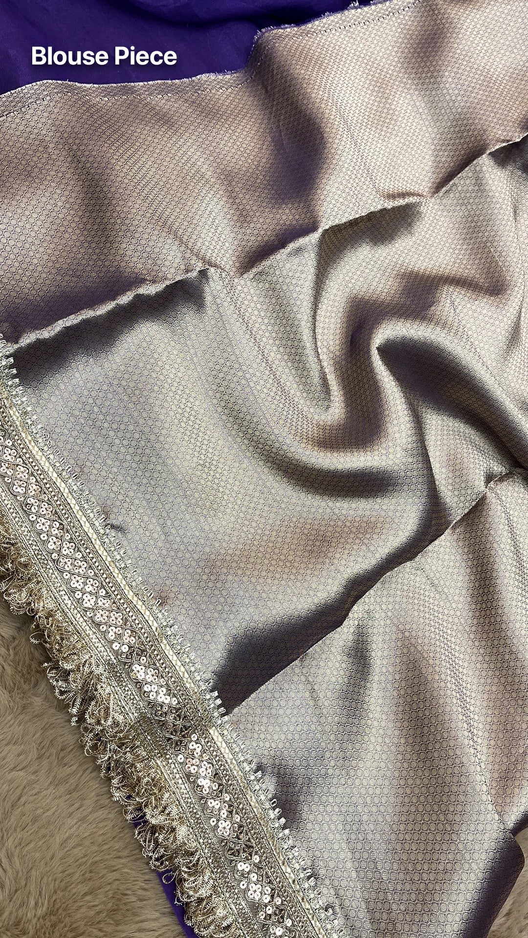 Purple tissue silk pure Banarasi saree with brocade pallu and sequin lace border by The Weaveloom
