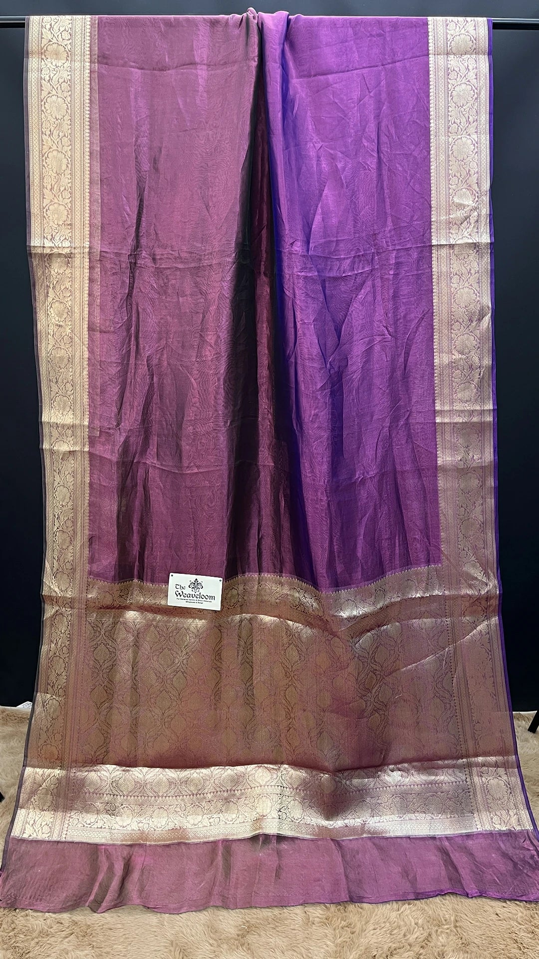 Purple violet dual tone floral zari pallu tissue silk Banarasi saree by The Weaveloom