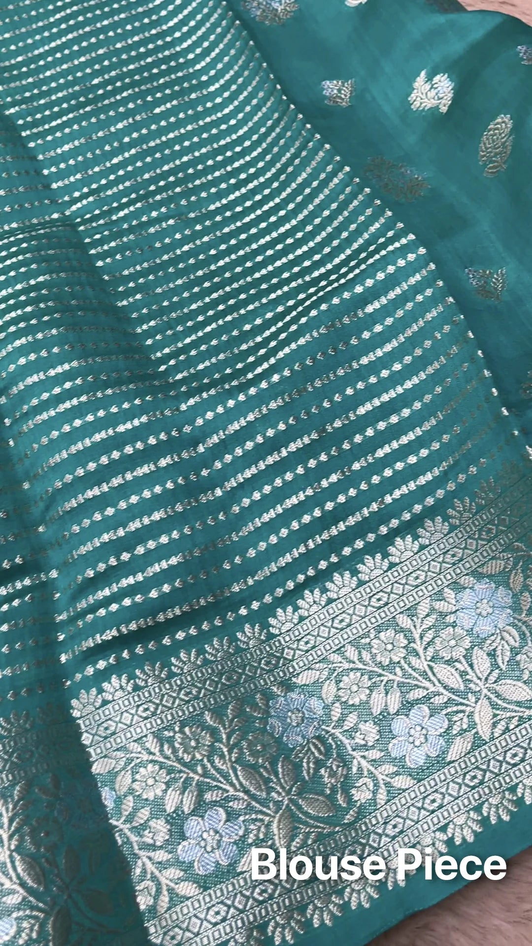 Rama Green Floral Buta Chiniya Silk Pure Banarasi Saree with Sona Rupa Zari Border The Weaveloom