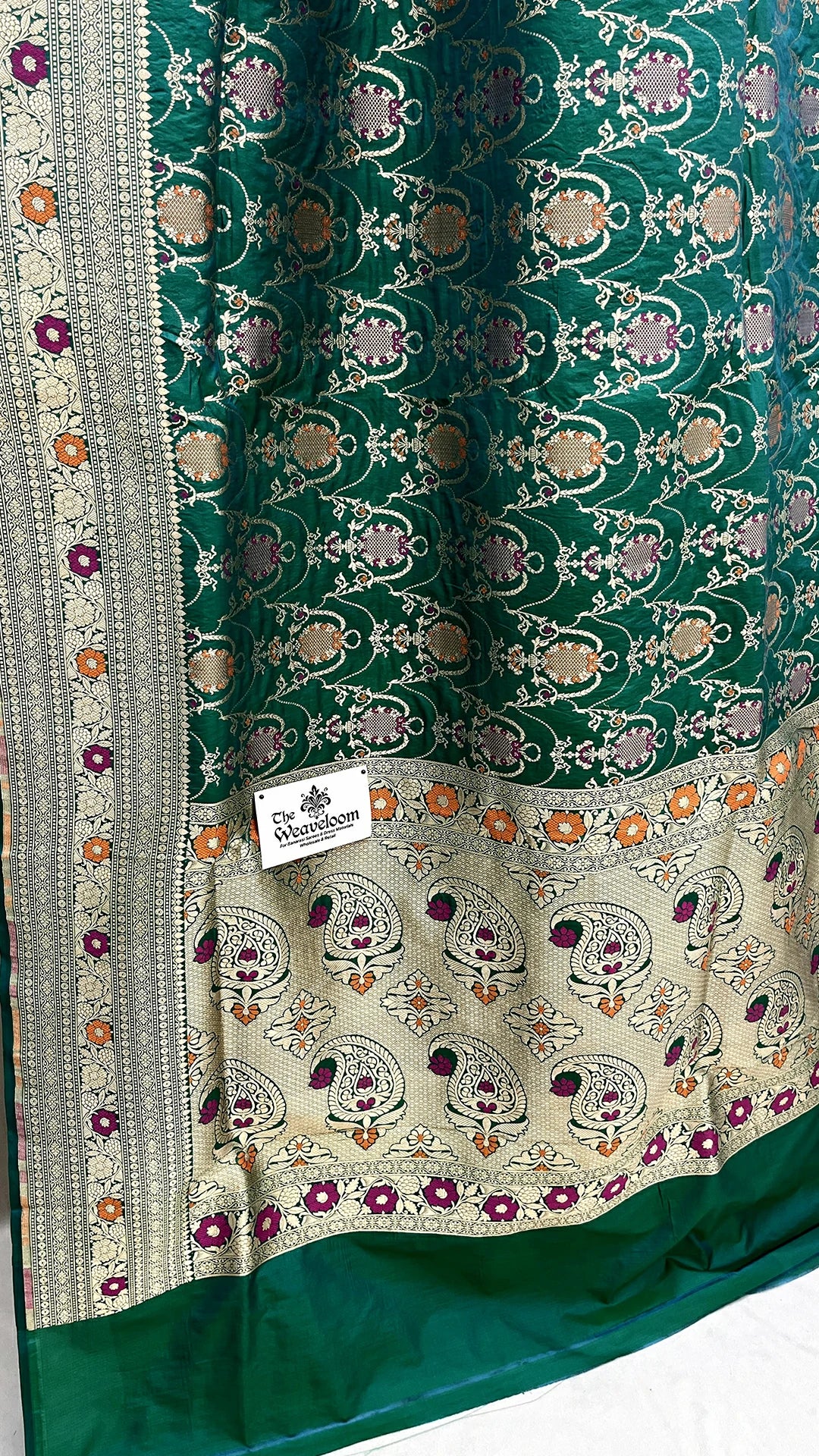 Rama Green Katan Silk Pure Banarasi Saree with Meenakari by The Weaveloom