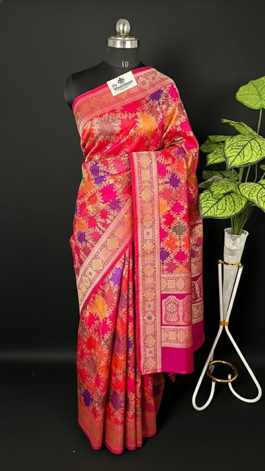 Rangkat Multicolor Pink Floral Zari Katan Silk Pure Banarasi Saree by The Weaveloom
