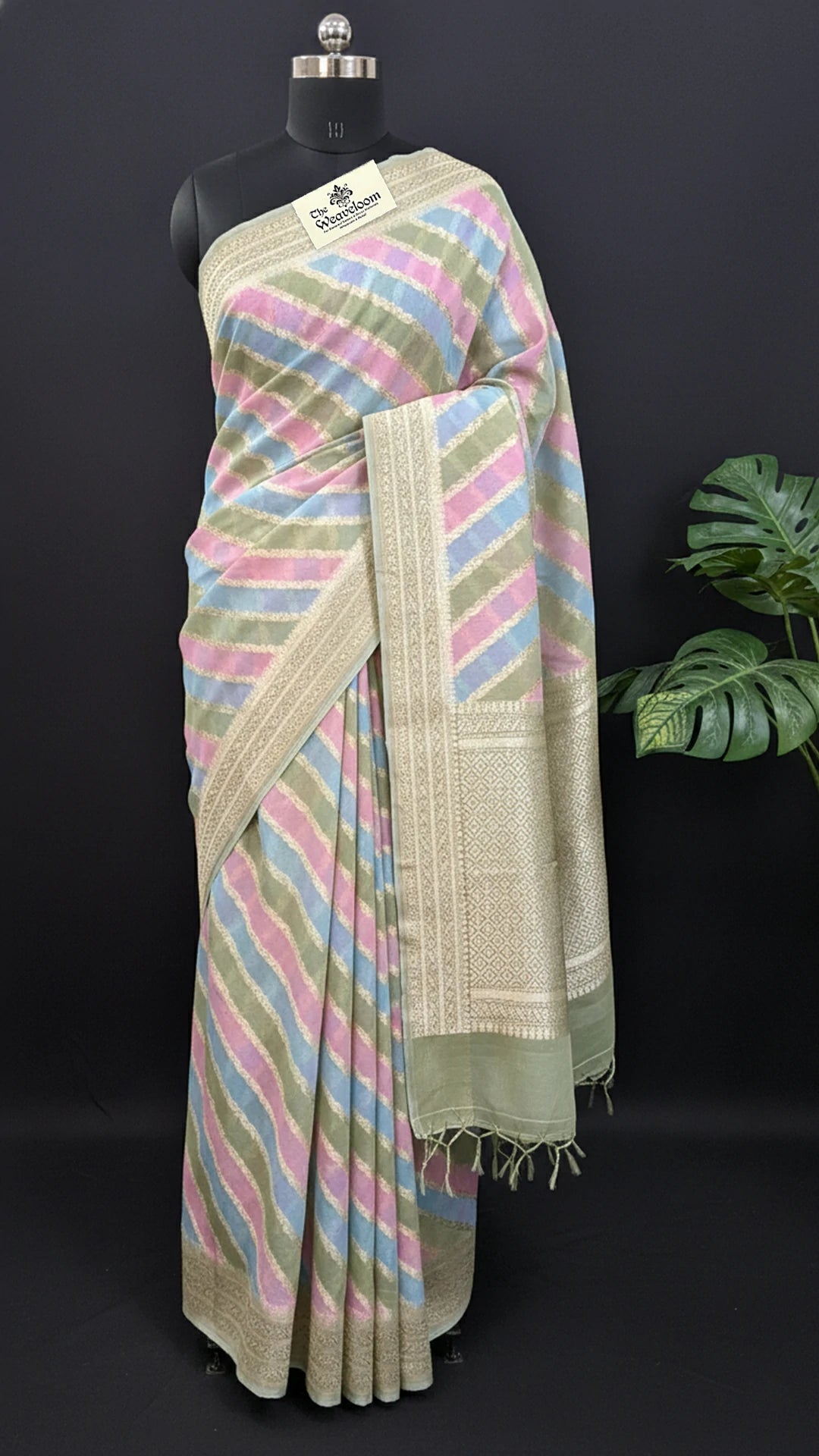 Rangkat multicolor striped khaddi georgette pure Banarasi saree with water zari by The Weaveloom