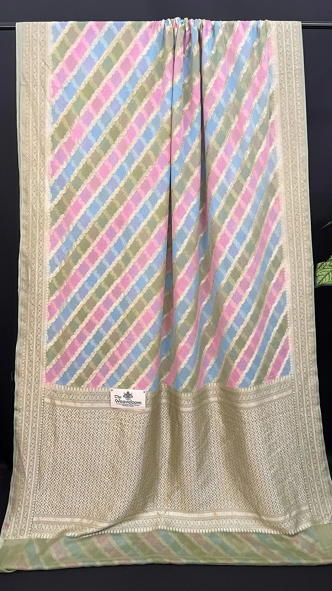 Rangkat multicolor striped khaddi georgette pure Banarasi saree with water zari by The Weaveloom
