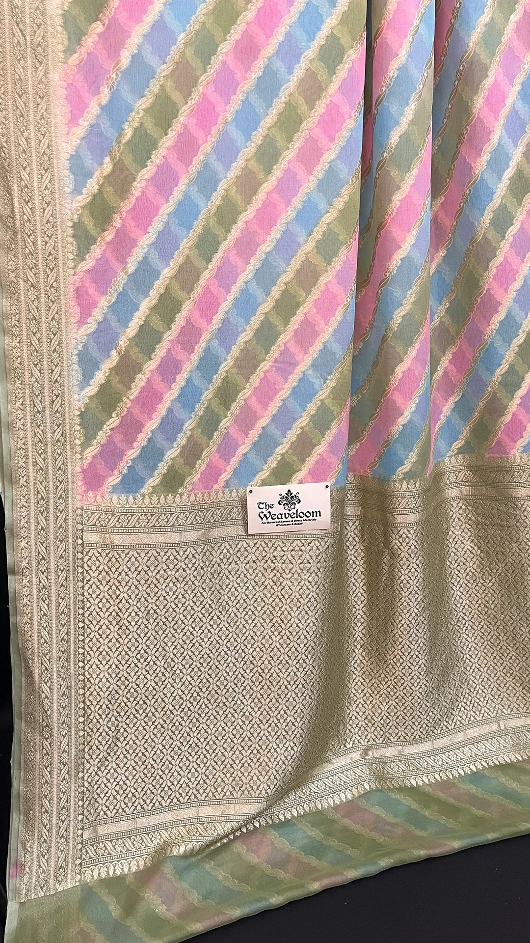 Rangkat multicolor striped khaddi georgette pure Banarasi saree with water zari by The Weaveloom