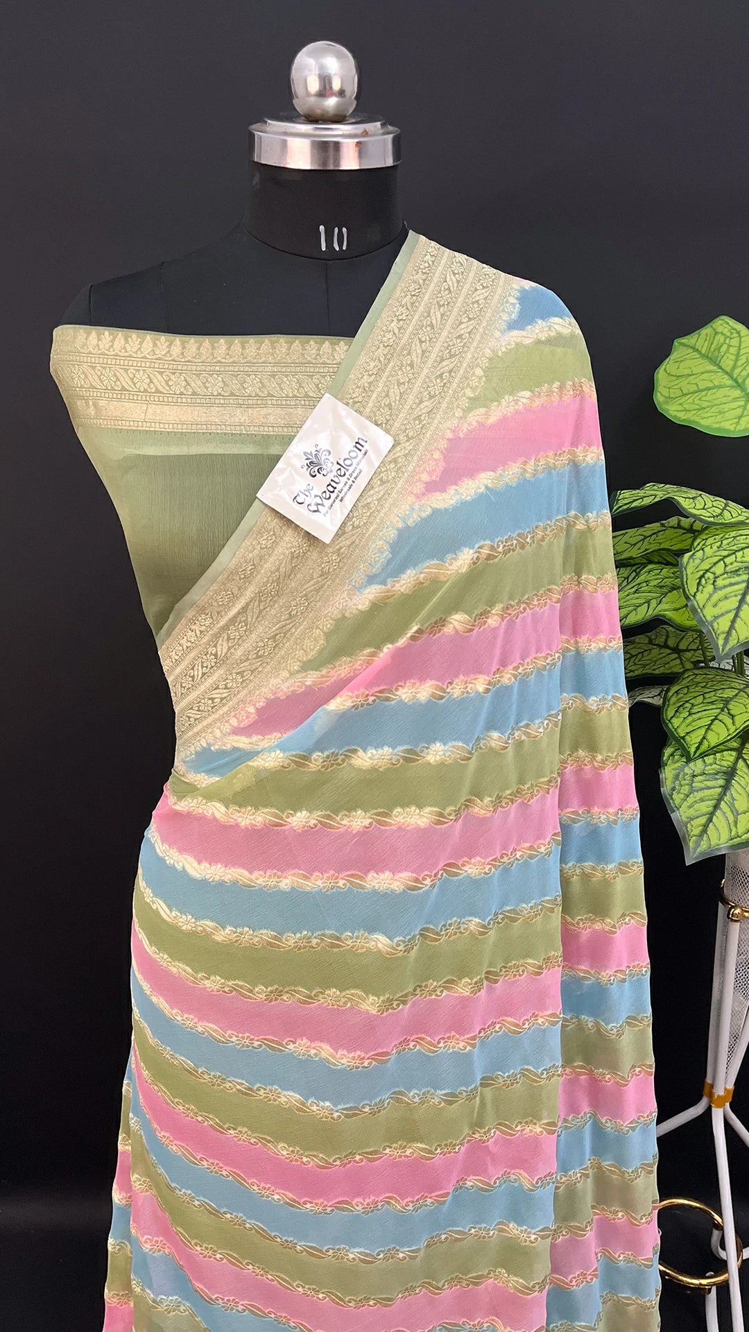 Rangkat multicolor striped khaddi georgette pure Banarasi saree with water zari by The Weaveloom