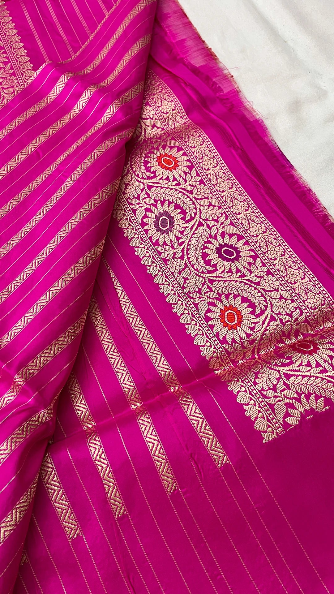 Rangkat Pink Multicolor Katan Silk Pure Handloom Banarasi Saree with Meenakari by The Weaveloom