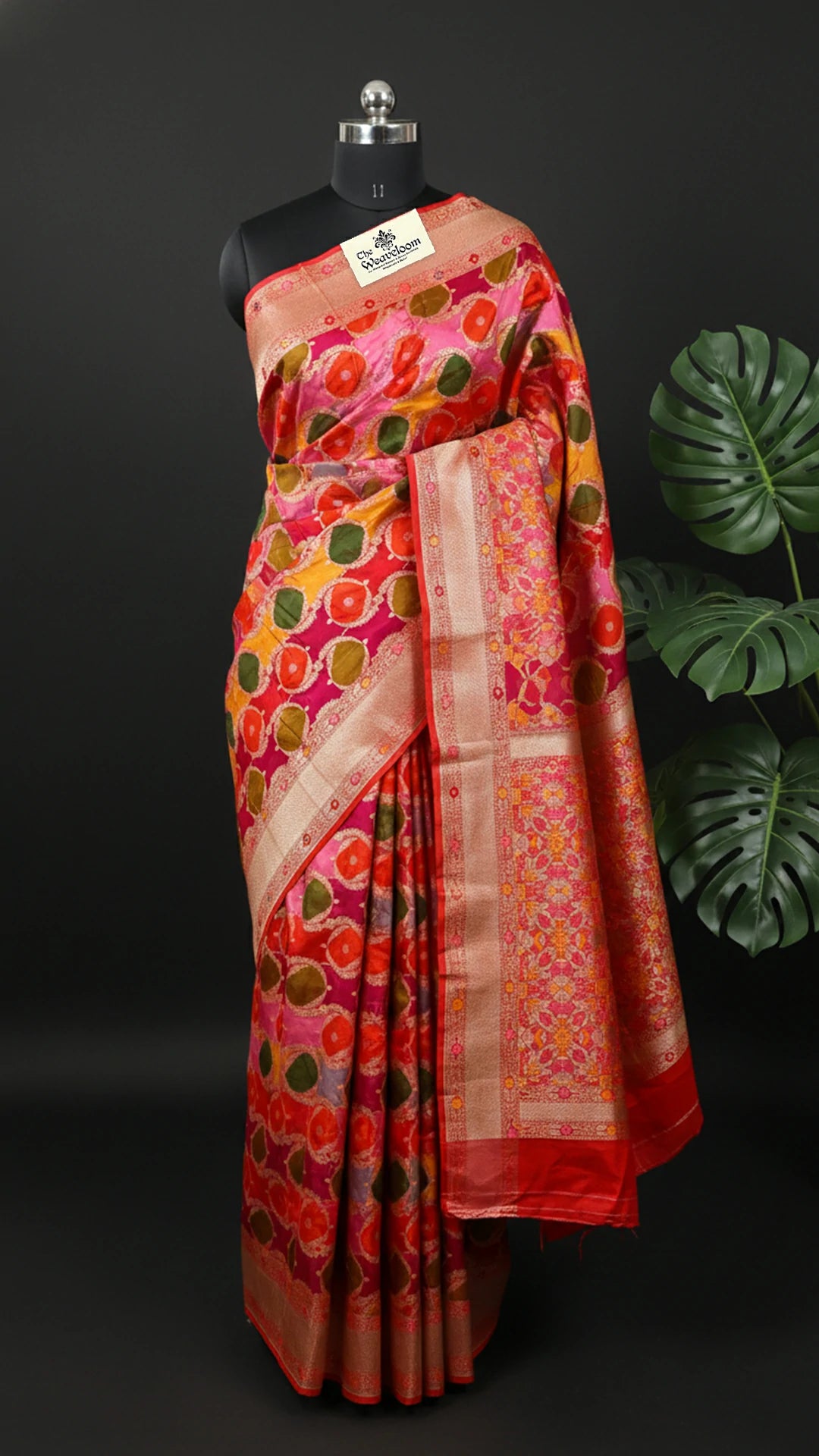 Rangkat Pure Katan Silk Banarasi Saree in Multicolor with Zari Border and Floral Pallu by The Weaveloom