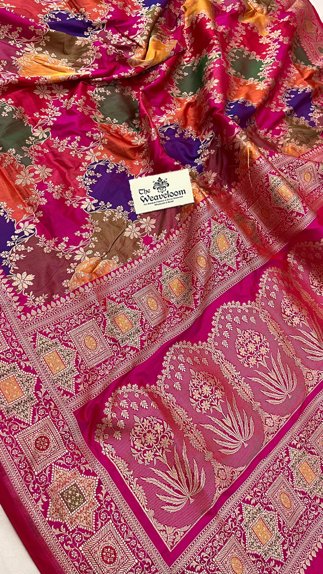 Rangkat Rani multicolor Rangkat pattern Katan silk pure Banarasi saree by The Weaveloom