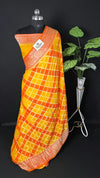 Rangkat Yellow Crepe Georgette Pure Banarasi Saree Multicolor Checked - The Weaveloom