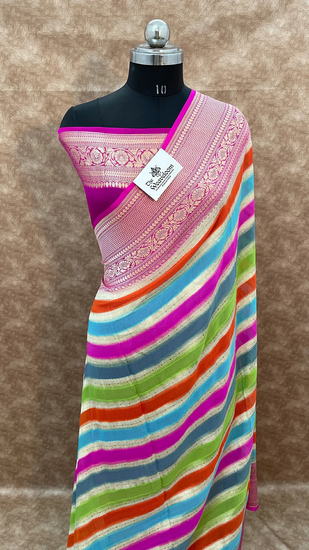Rangkat Khaddi Georgette Pure Banarasi Saree Multicolor by The Weaveloom