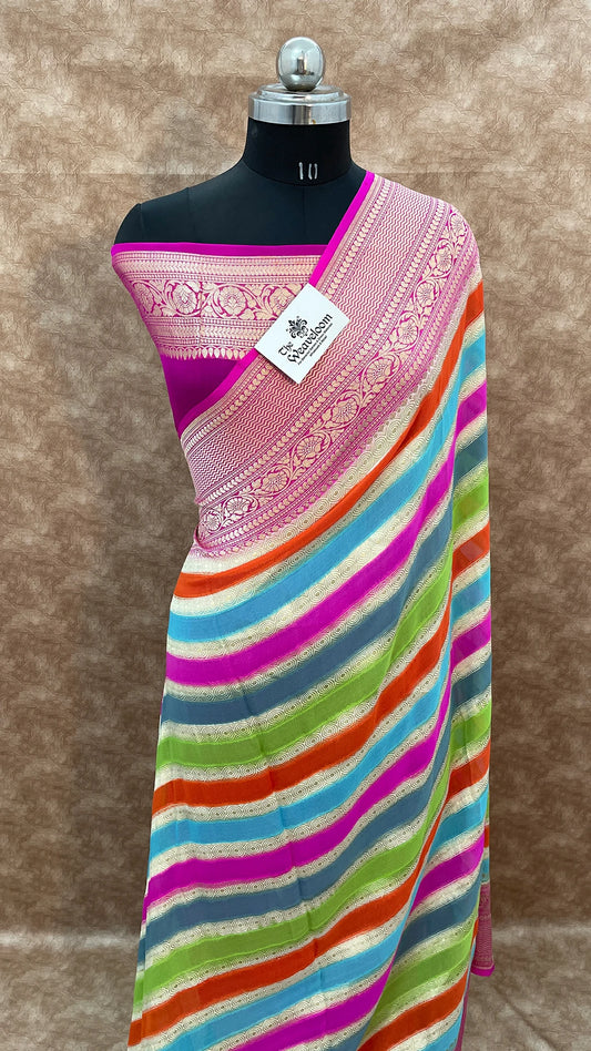 Rangkat Khaddi Georgette Pure Banarasi Saree Multicolor by The Weaveloom