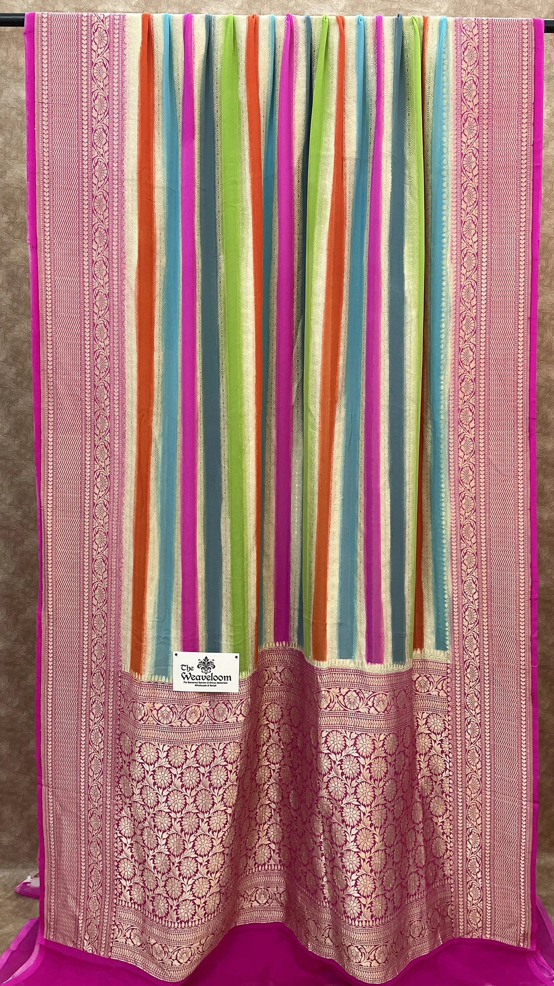 Rangkat Khaddi Georgette Pure Banarasi Saree Multicolor by The Weaveloom