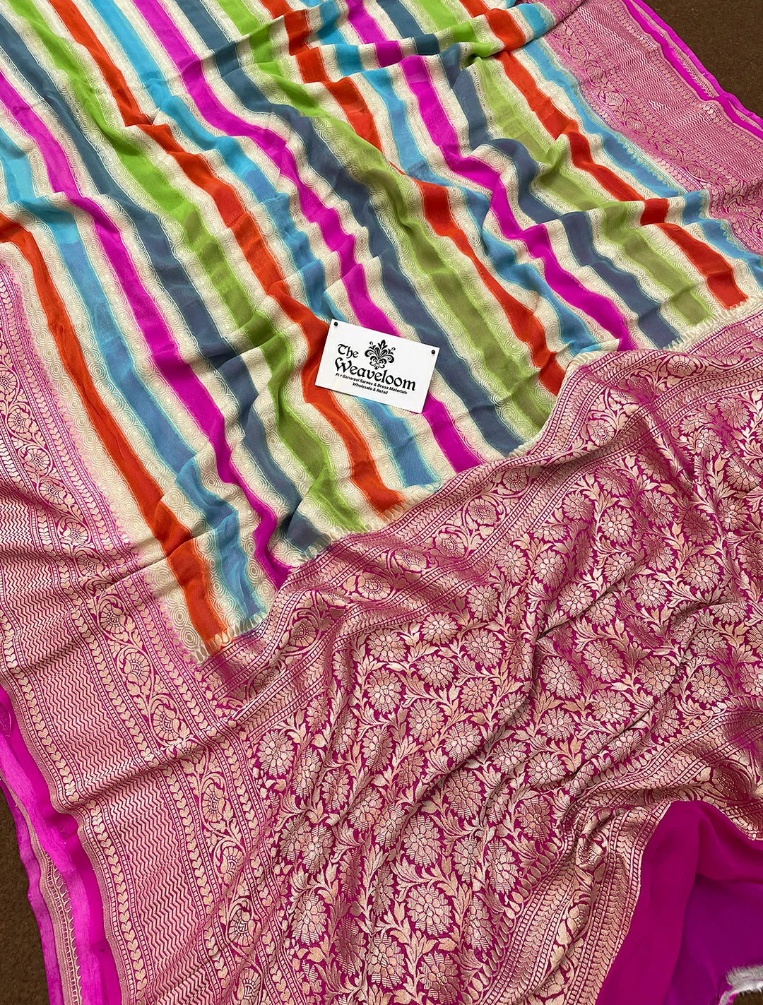 Rangkat Khaddi Georgette Pure Banarasi Saree Multicolor by The Weaveloom