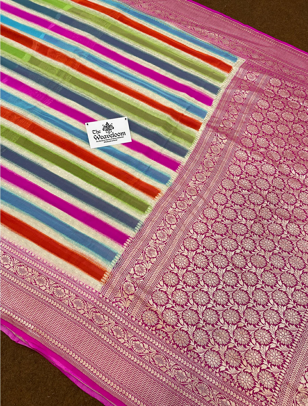 Rangkat Khaddi Georgette Pure Banarasi Saree Multicolor by The Weaveloom