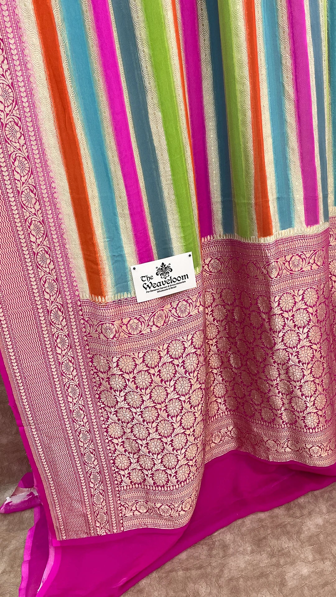 Rangkat Khaddi Georgette Pure Banarasi Saree Multicolor by The Weaveloom