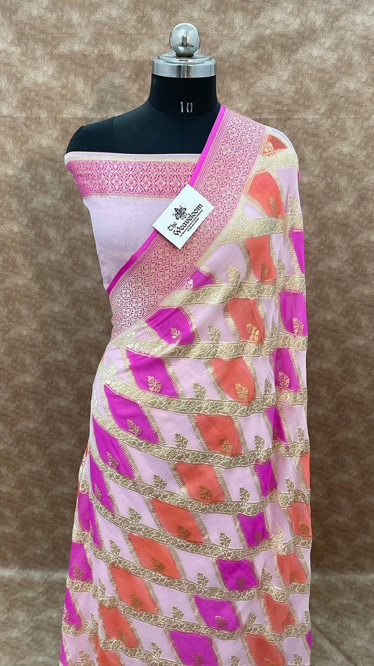 Rangkat Khaddi Georgette Pure Banarasi Saree in Pink by The Weaveloom