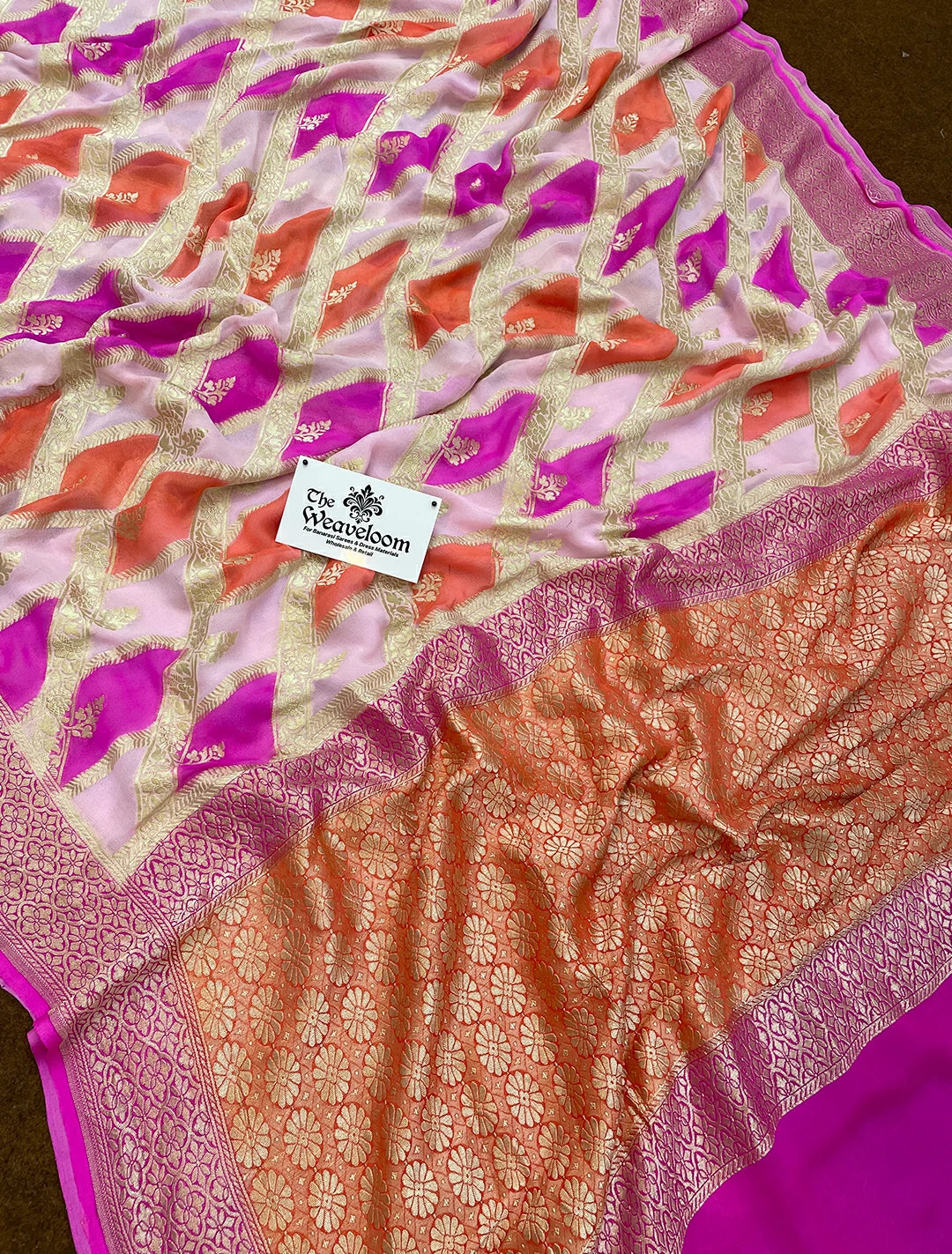 Rangkat Khaddi Georgette Pure Banarasi Saree in Pink by The Weaveloom