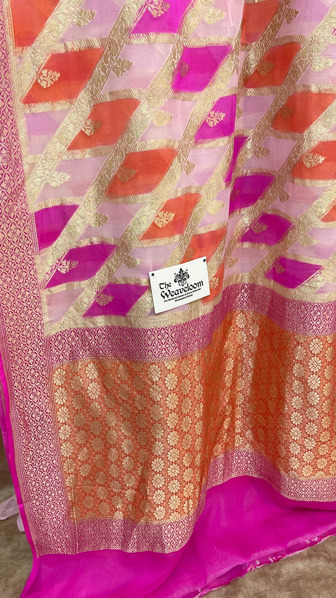 Rangkat Khaddi Georgette Pure Banarasi Saree in Pink by The Weaveloom
