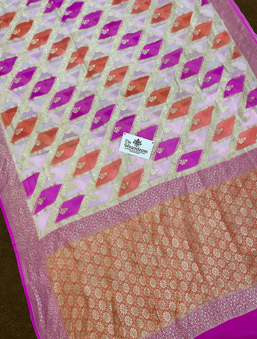 Rangkat Khaddi Georgette Pure Banarasi Saree in Pink by The Weaveloom