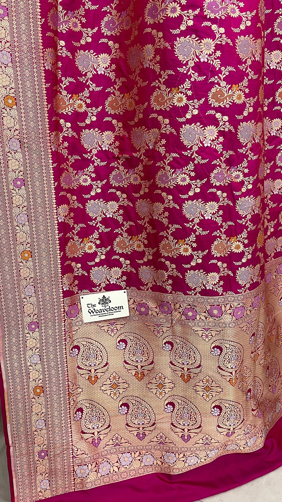 Rani Katan Silk Pure Banarasi Meenakari Saree Floral Zari Border The Weaveloom