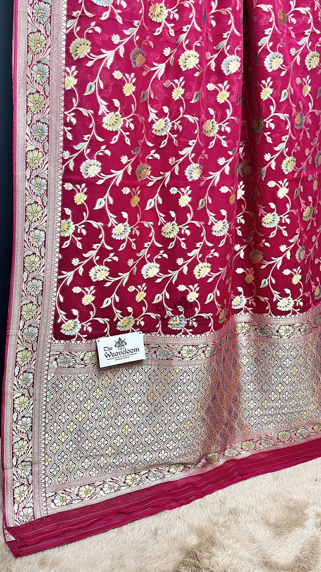 Rani Pink Floral Embroidered Pure Viscose Georgette Saree by The Weaveloom
