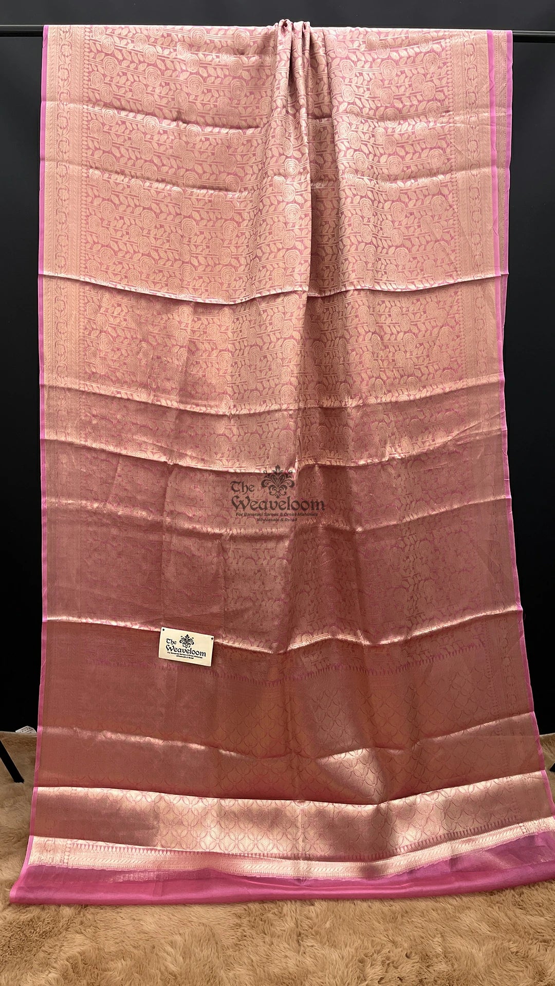Rani Pink Floral Jaal Pure Tissue Silk Brocade Banarasi Saree by The Weaveloom