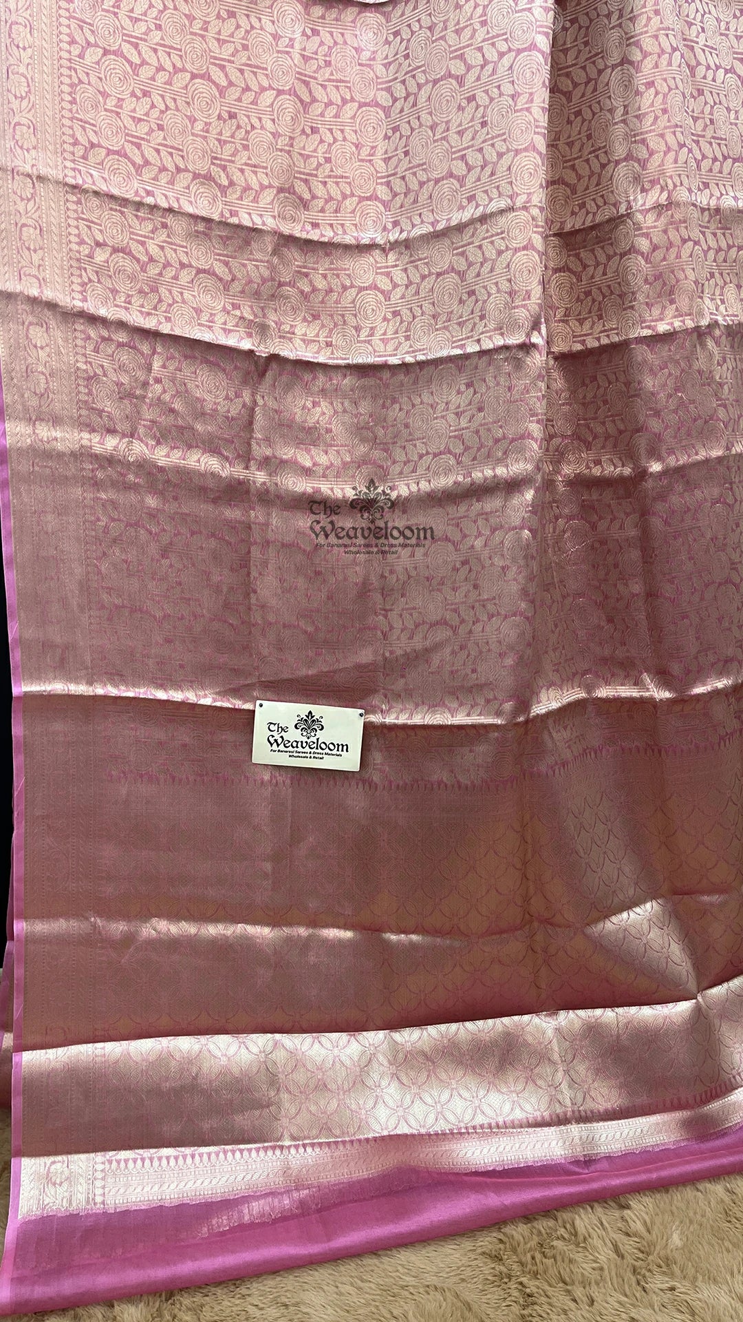Rani Pink Floral Jaal Pure Tissue Silk Brocade Banarasi Saree by The Weaveloom