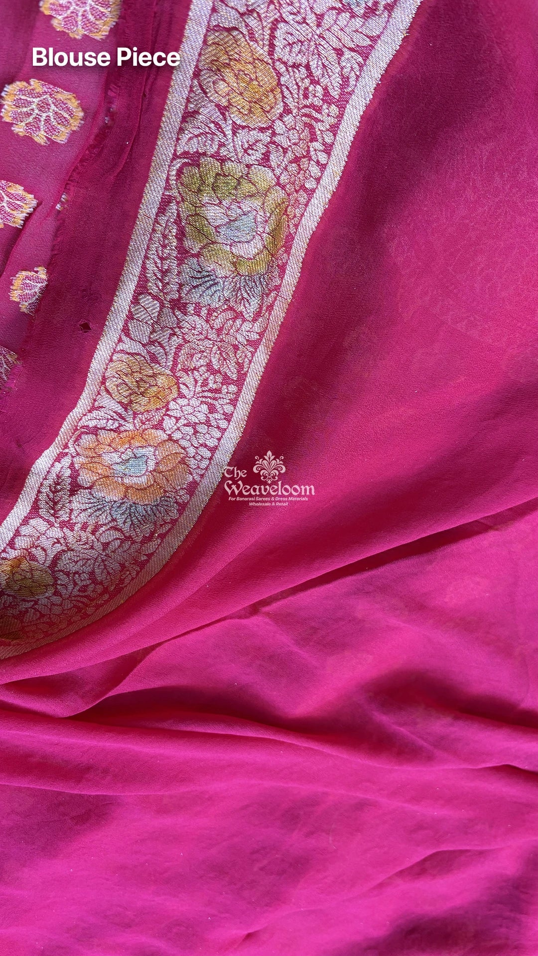 Rani pink handbrush dye floral booti pure Banarasi saree in crepe georgette by The Weaveloom
