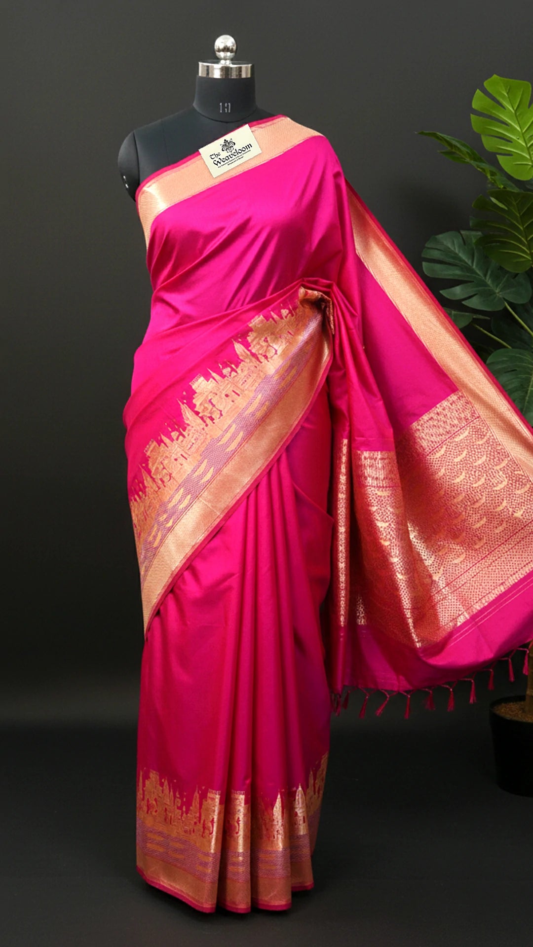 Rani Pink Kashi Ghat Pattern Pure Katan Silk Handloom Banarasi Saree by The Weaveloom