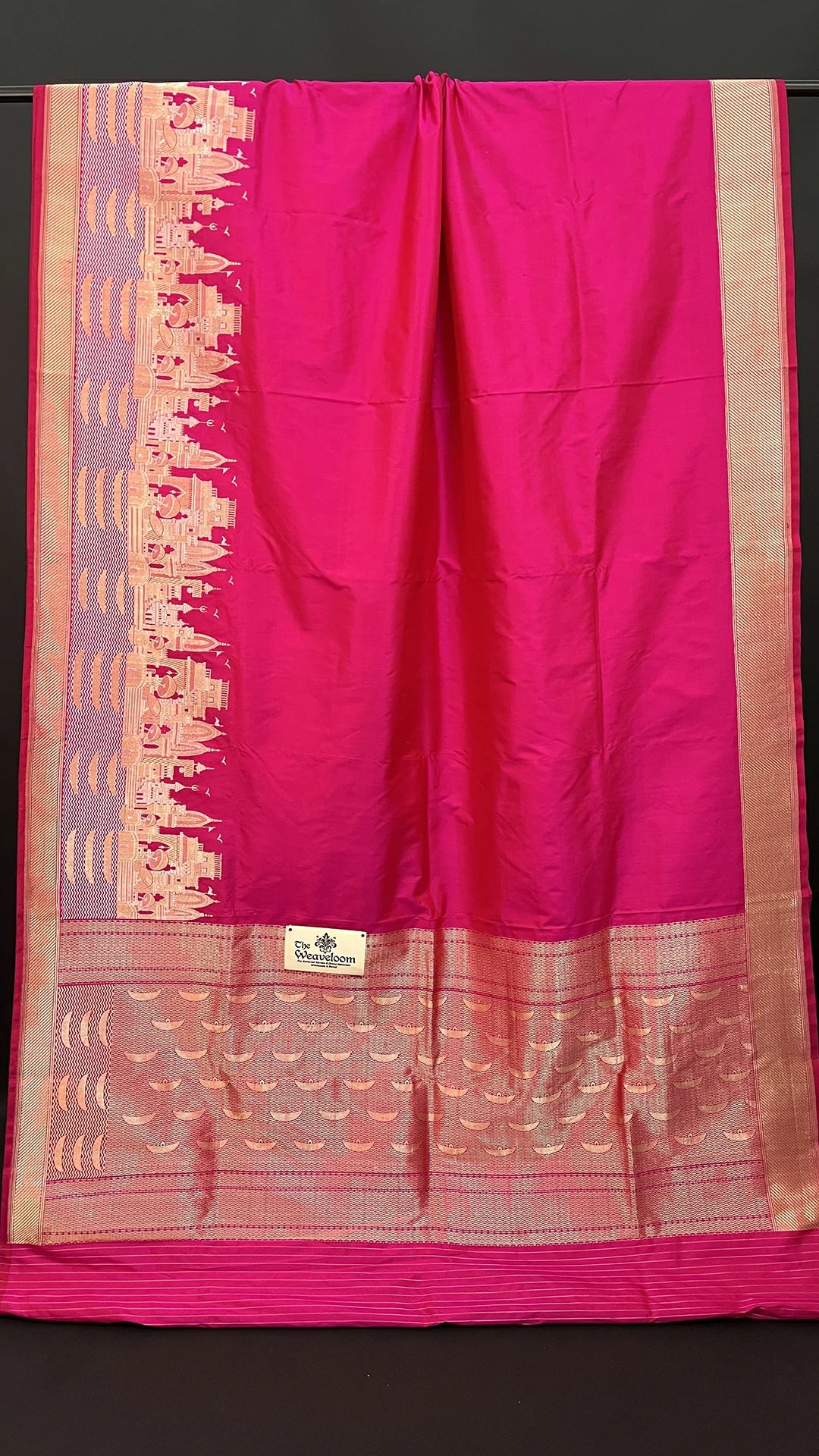 Rani Pink Kashi Ghat Pattern Pure Katan Silk Handloom Banarasi Saree by The Weaveloom